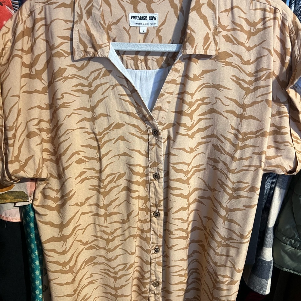 Paradise Now Iwa Bird Tan Button Down Shirt